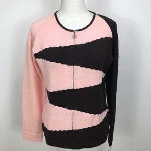 Dia Pink & Brown Zipper Knit Cardigan Sweater NEW